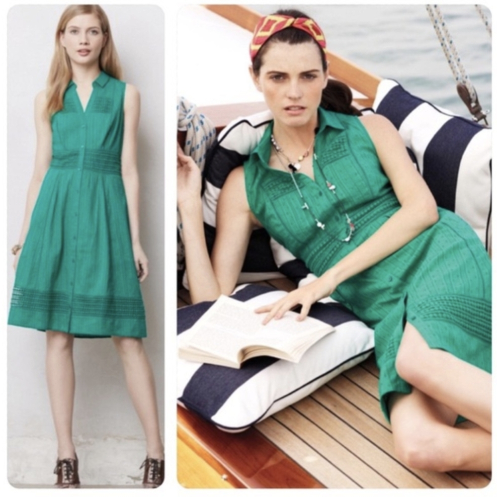 Maeve By Anthropologie Green Swiss Dot Midi Shirt dress